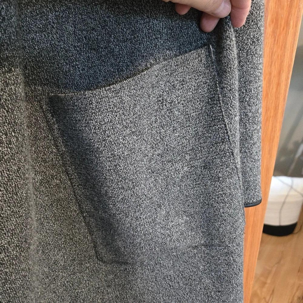 Zara Knit Knit Open Front Drape Cardigan Coatigan with Faux Leather Trim Medium - Picture 7 of 9